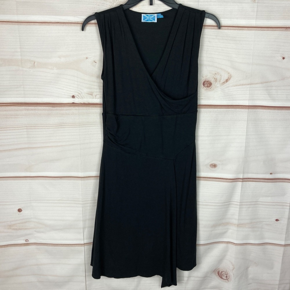 Survival Dress Womens M Black Faux Wrap Tank Jersey Knit V-Neck Sleeveless Solid